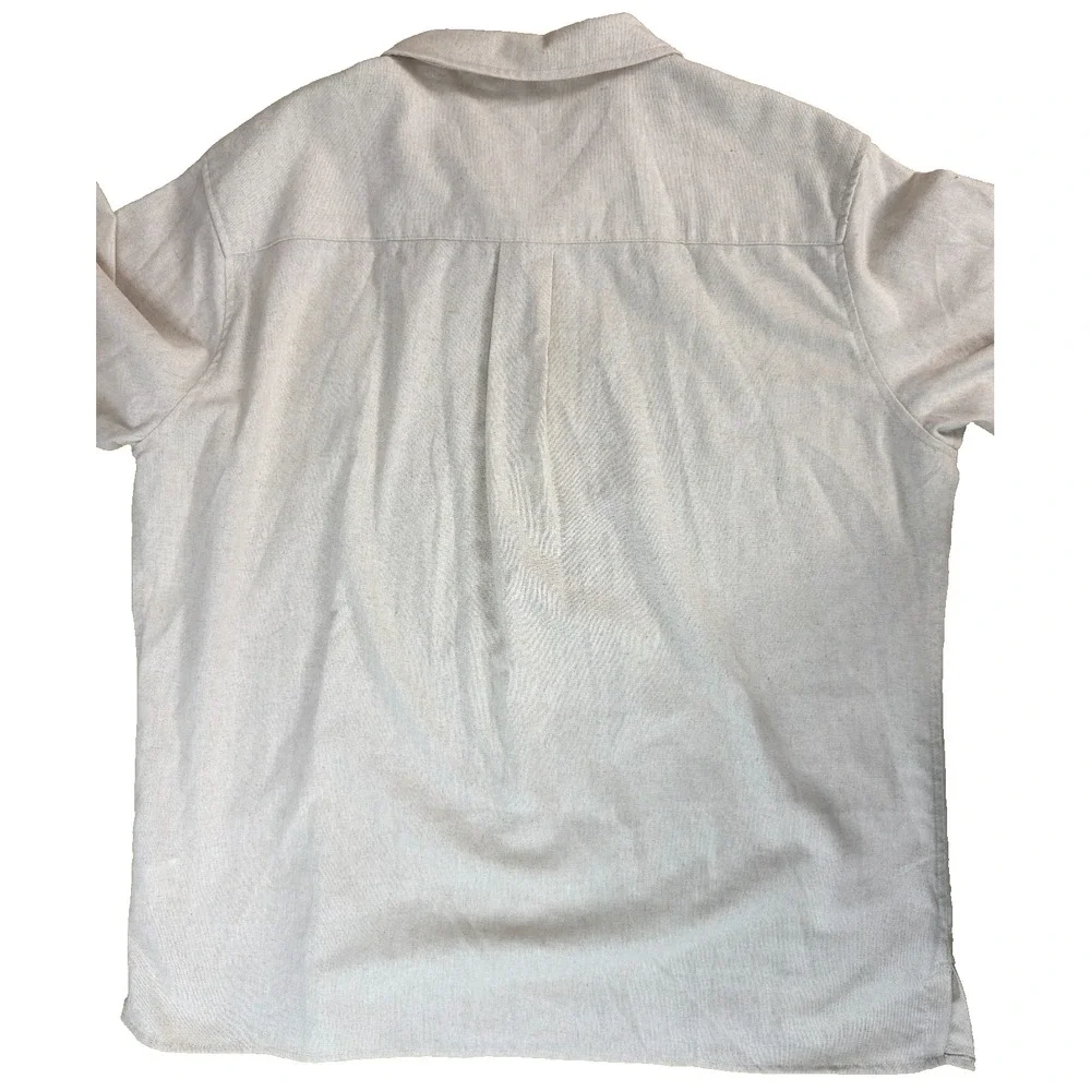 NEW COOFANDY Men's XXL Guayabera Shirt‎ Tan Linen Blend Short Sleeve Cuban Beach